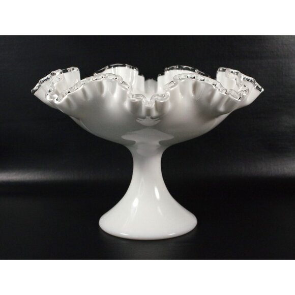 Vintage Fenton Silver Crest Double Ruffled Pedestal Compote Bowl, 8" x 11" Fruit - Picture 3 of 6